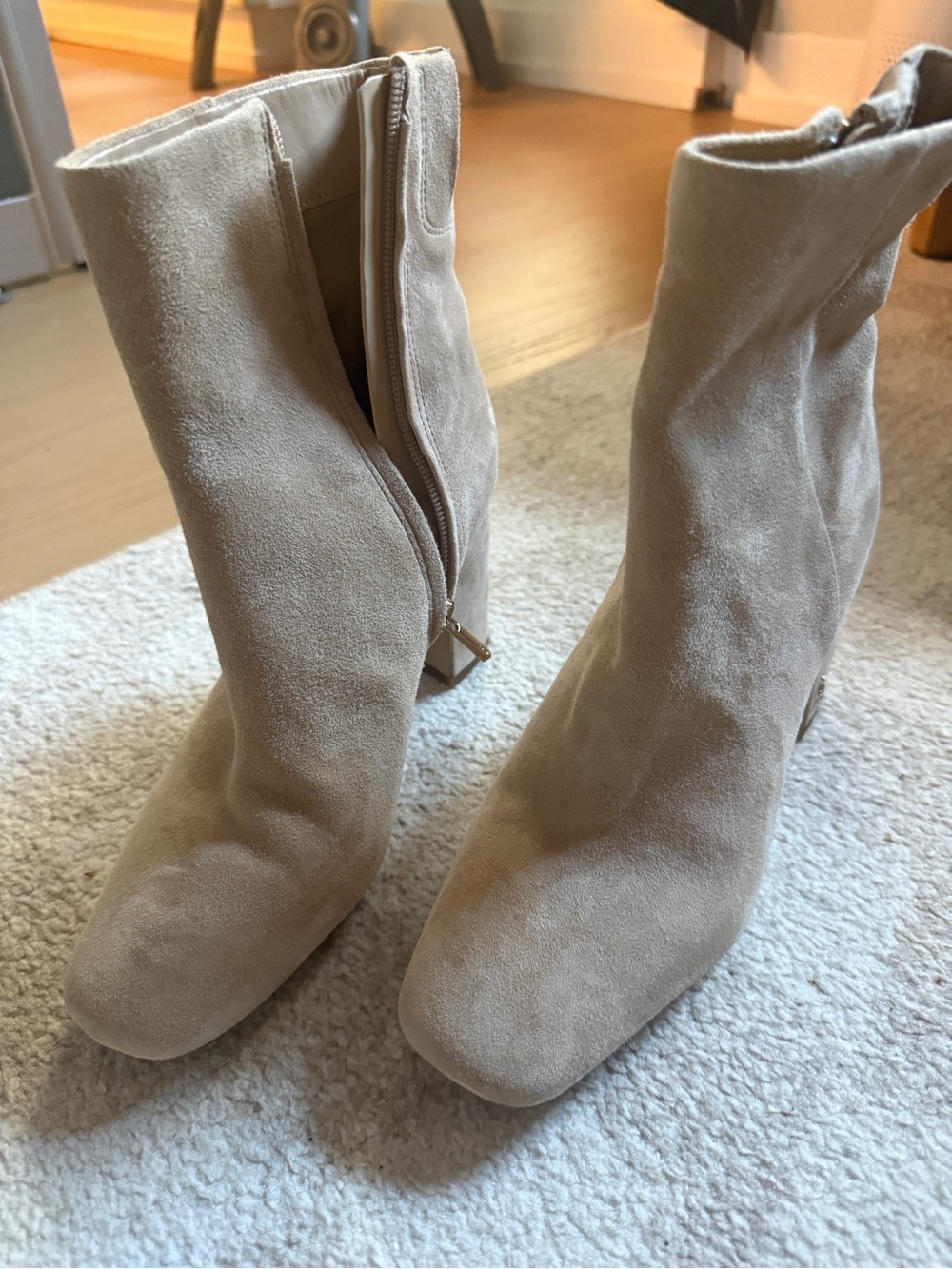 Sam Edelman Taupe Suede Block Heel Ankle Boots - worn once !